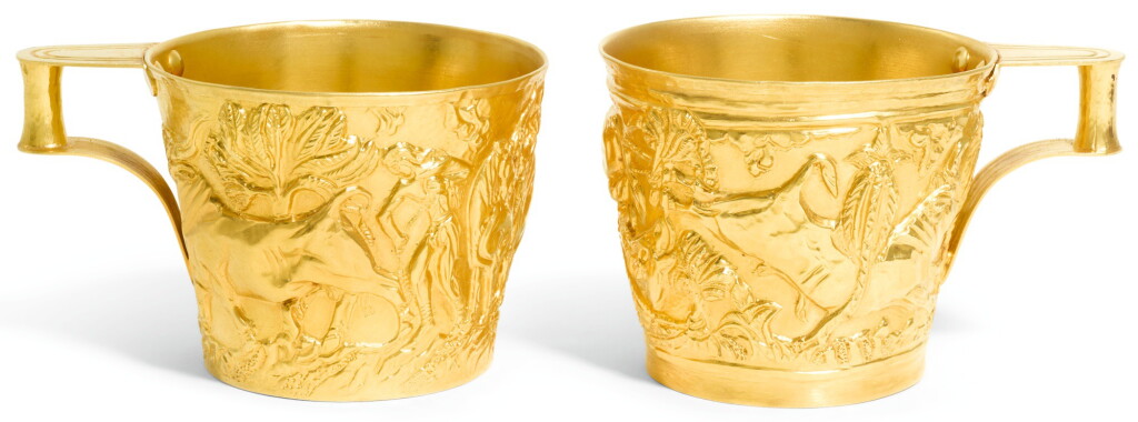 View full screen - View 1 of Lot 14. A PAIR OF MODERN VAPHIO GOLD CUPS, ZOLOTAS, ATHENS.