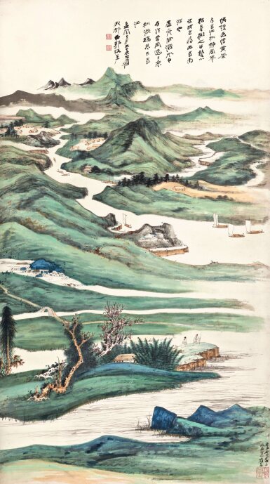 View full screen - View 1 of Lot 3164. 張大千 江山無盡 | Zhang Daqian, Quiet Autumn on a Sichuan River.
