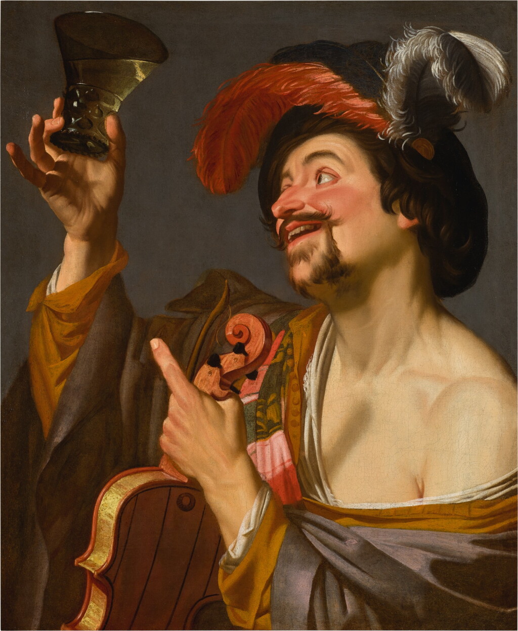 View full screen - View 1 of Lot 537. A merry violinist holding a roemer.