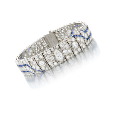 View full screen - View 1 of Lot 50. Diamond and sapphire bracelet (Bracciale con diamanti e zaffiri).