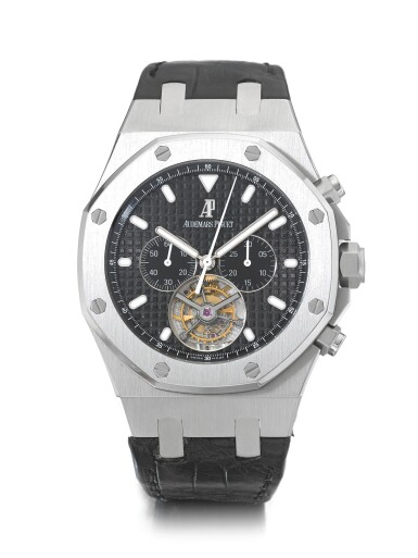 View full screen - View 1 of Lot 5. AUDEMARS PIGUET | ROYAL OAK TOURBILLON CHRONOGRAPH, A STAINLESS STEEL TOURBILLON CHRONOGRAPH WRISTWATCH CIRCA 2011.