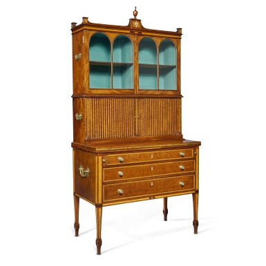 View full screen - View 1 of Lot 55. The Garbisch Very Fine and Rare Federal Tambour Desk-and-Bookcase, Attributed to John Seymour (1738–1818) and/or Thomas Seymour (1771–1848), Boston, Massachusetts, Circa 1800.