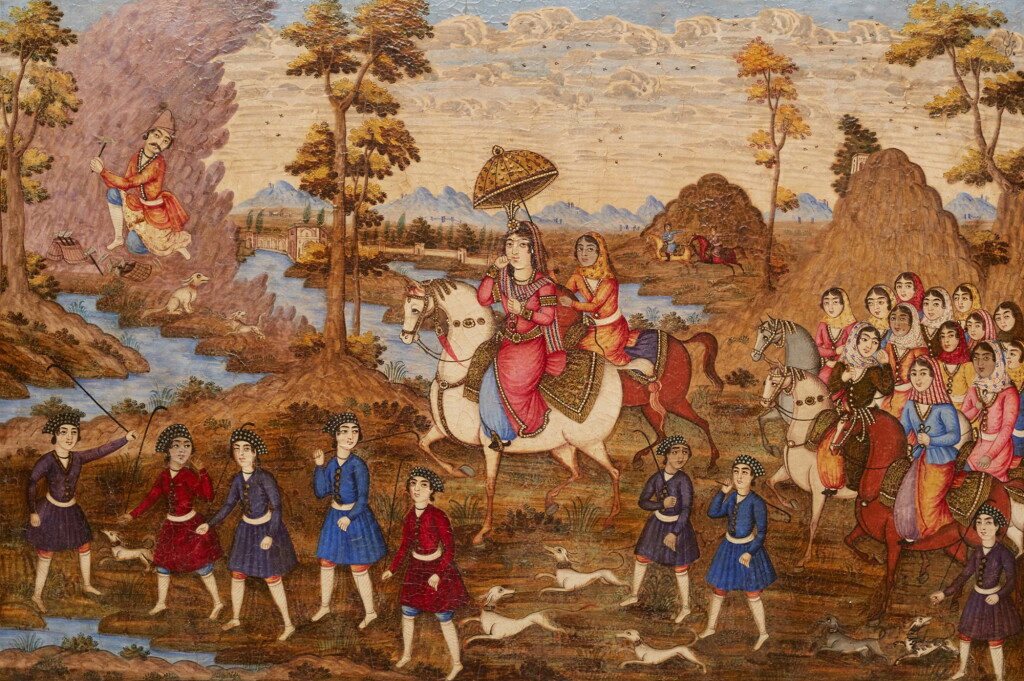 View full screen - View 1 of Lot 146. Qajar, Persia, 19th century | Shirin on Horseback Visiting Farhad on Mount Bisitun.