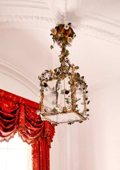 View full screen - View 1 of Lot 800. A Louis XV style gilt-bronze-mounted lantern with porcelain flowers, late 19th/20th century.