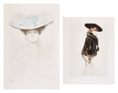 View full screen - View 1 of Lot 147. Le noeud bleu; and Elégante à le veste de fourrure.