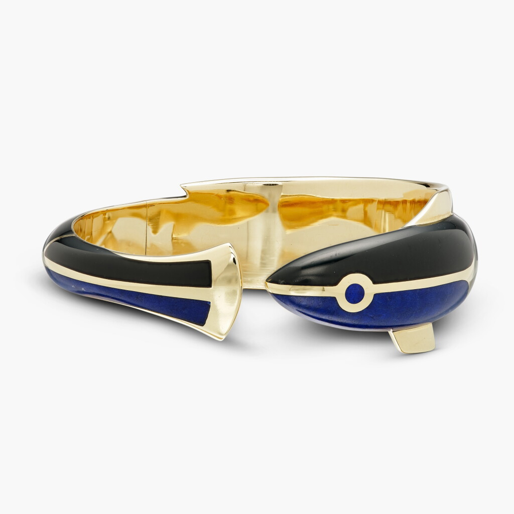 View full screen - View 1 of Lot 254. Gold, Lapis Lazuli and Black Jade Cuff-Bracelet.