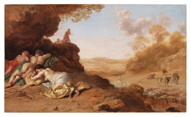 View full screen - View 1 of Lot 11. A classical Roman landscape with sleeping nymphs.