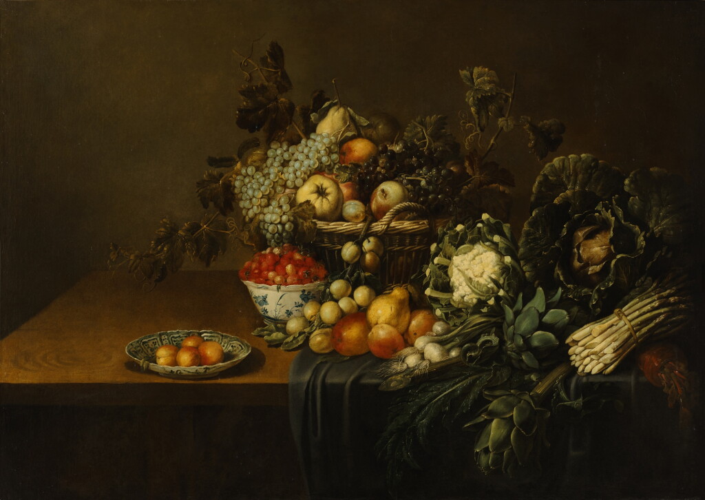 View full screen - View 1 of Lot 5. Still Life With Fruit and Vegetables on a Wooden Tabletop.