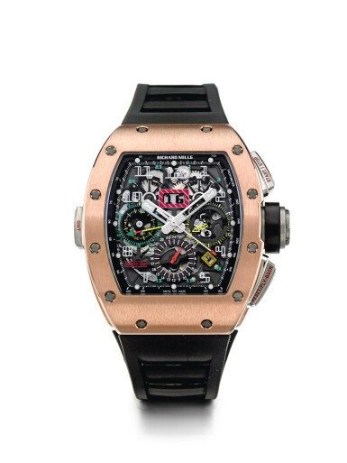 View full screen - View 1 of Lot 6. RICHARD MILLE | RM11-02 RG A TITANIUM AND PINK GOLD AUTOMATIC SEMI-SKELETONIZED DUAL TIME, FLYBACK CHRONOGRAPH WRISTWATCH WITH MONTH AND DATE, CIRCA 2012.