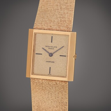 View full screen - View 1 of Lot 89. Reference 3491/3 | Retailed by Cartier: A yellow gold rectangular bracelet watch, Circa 1965.