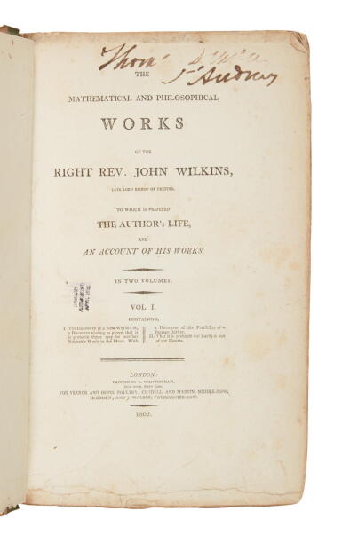 View full screen - View 1 of Lot 619. Wilkins, John | Science, astronomy, mechanics, cryptography, etc..