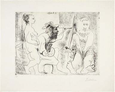 View full screen - View of Peintre au chapeau avec modèle barbu et spectatrice nue (B. 1121; Ba. 1115).
