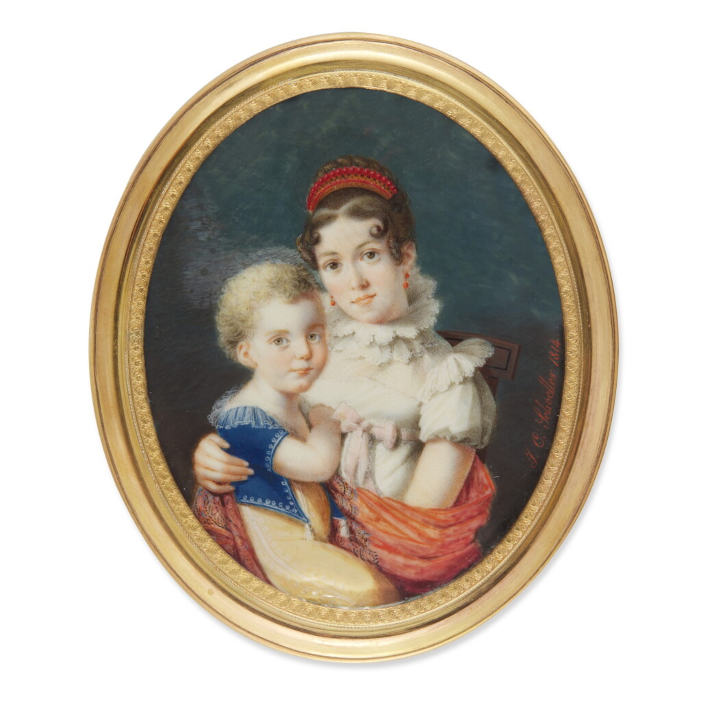 View full screen - View 1 of Lot 542. Portrait of a lady holding a small boy.