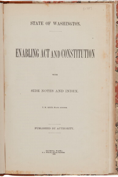 View full screen - View 1 of Lot 251. Washington (State) | An early printing of the second Washington Constitution, with the Enabling Act.