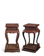 A pair of 'qiangjin' and 'tianqi' lacquer 'dragon' incense stands, Marks and period of Wanli, dated Gengxu year, corresponding to 1610|明萬曆庚戌年(1610年) 戧金填漆戲珠龍紋香几一對 《大明萬曆庚戌年製》款