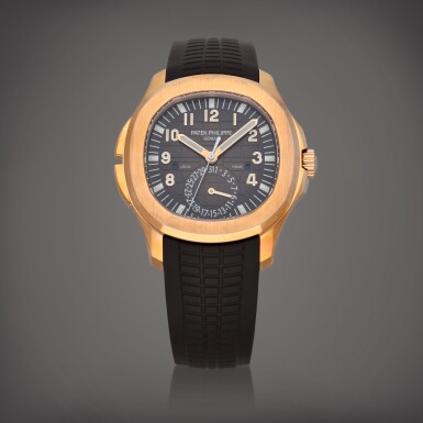 View full screen - View 1 of Lot 9. Aquanaut Travel Time, Reference 5164R-001 A pink gold dual time zone wristwatch with date, day/night indication and bracelet Circa 2017 | 百達翡麗 | Aquanaut Travel Time 型號 5164R-001 粉紅金兩地時間鍊帶腕錶備日期及晝夜顯示,製作年份約 2017.