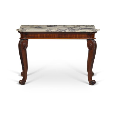 View full screen - View 1 of Lot 262. A George II Mahogany Console Table, Circa 1740, with White and Grey Figured Marble Top.