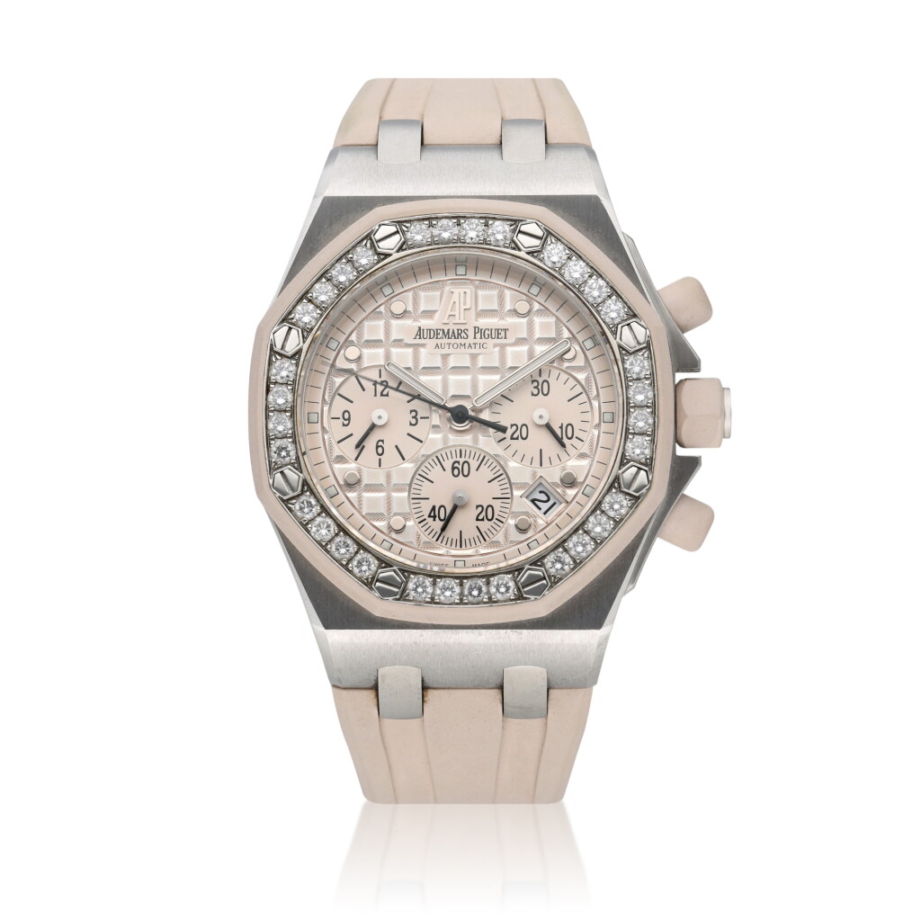 View full screen - View 1 of Lot 334. Royal Oak Offshore | A stainless steel and diamond-set automatic chronograph wristwatch with date, Circa 2010.