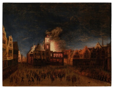 View full screen - View 1 of Lot 452. Fire of the old Amsterdam town hall on Dam Square, July 7, 1652.