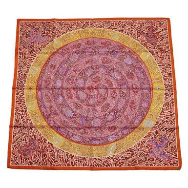 View full screen - View 1 of Lot 200. Hermès "La Legende du Poisson Corail" Silk Twill Scarf 90cm.
