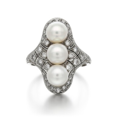 View full screen - View 1 of Lot 80. Pearl and diamond ring, circa 1910.
