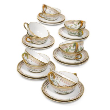 View full screen - View 1 of Lot 353. Twelve Royal Copenhagen ‘Flora Danica’ large teacups and saucers, Modern.