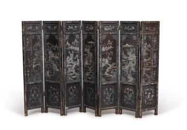 View full screen - View 1 of Lot 104. A mother of pearl and black lacquer screen, chinese, 18th century | Paravent chinois, en laque burgauté, XVIIIeme siècle.