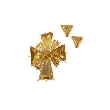 View full screen - View 1 of Lot 161. Quartz Clip-Brooch and Pair of Earclips.