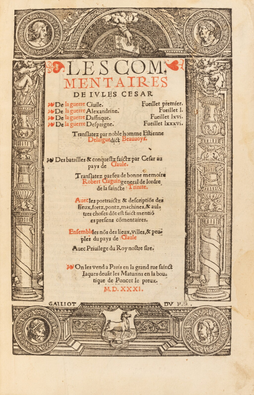 View full screen - View 1 of Lot 18. Les Commentaires de Iules César... Paris, 1531. In-folio. Rel. de Thierry. Première éd. française complète..