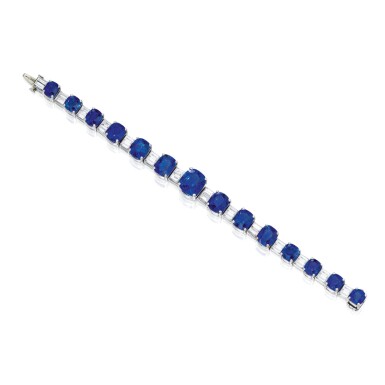 View full screen - View 1 of Lot 433. SAPPHIRE AND DIAMOND BRACELET | 藍寶石配鑽石手鏈.