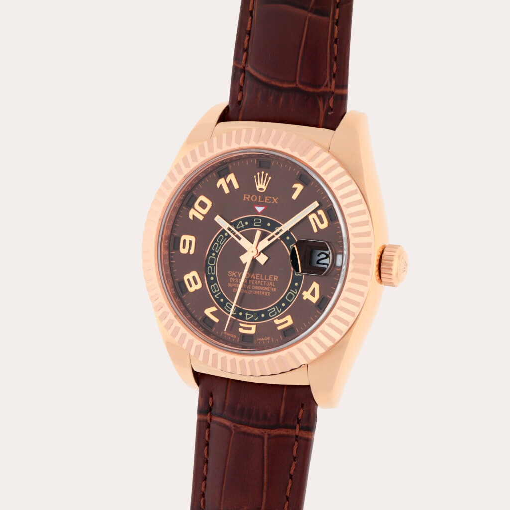 View full screen - View 1 of Lot 75. Sky-Dweller, Reference 326135 | A pink gold dual time zone annual calendar wristwatch with date | Circa 2015.