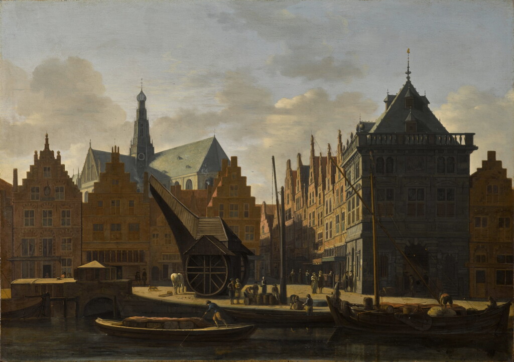 View full screen - View 1 of Lot 15. Haarlem, a view from the Spaarne river looking towards the cathedral of St Bavo, with the Damstraat and the Waag.