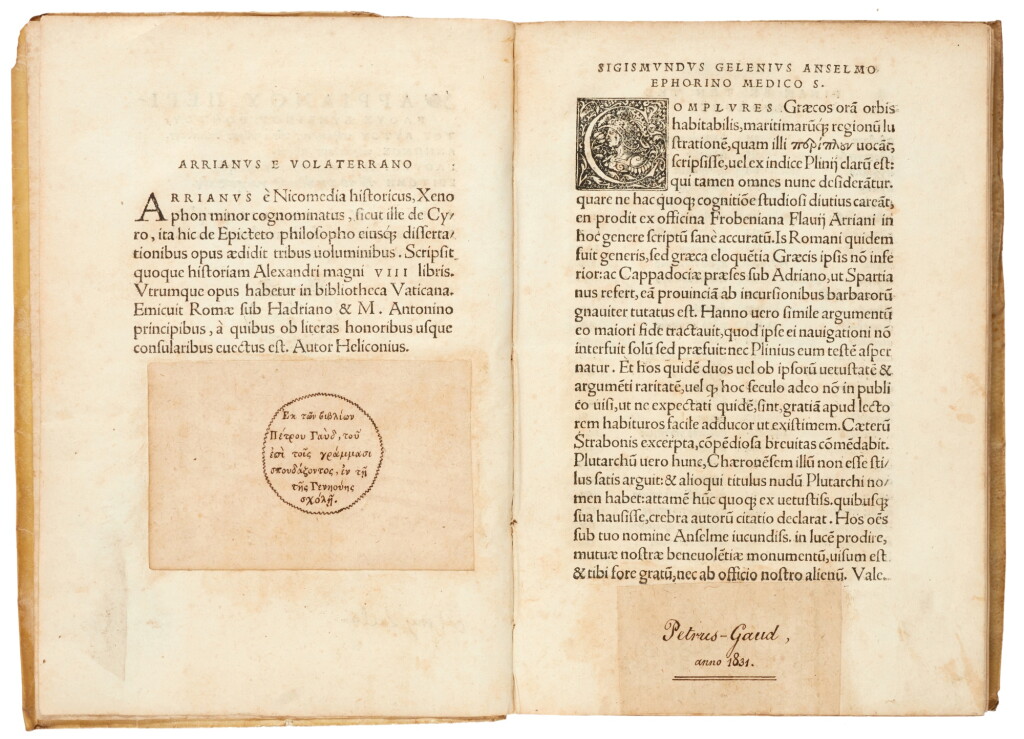 View full screen - View 1 of Lot 21. Arrianus and Hanno, Periplus, Basel, 1533, contemporary limp vellum, Pierre Gaud's copy.