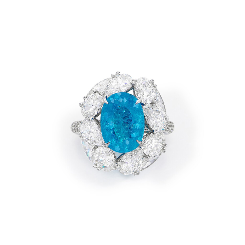 View full screen - View 1 of Lot 1845. Paraíba Tourmaline and Diamond Ring | 4.47克拉「巴西」帕拉伊巴 配 鑽石 戒指.