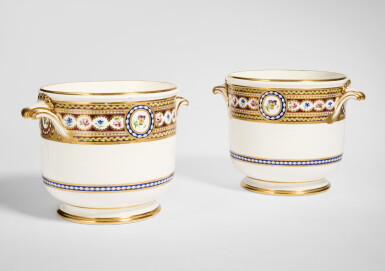 View full screen - View 1 of Lot 619. A Pair of Sèvres Porcelain Wine Bottle Coolers (Seaux à bouteilles) made for Marie-Antoinette, or Possibly Gustav III of Sweden, circa 1784.