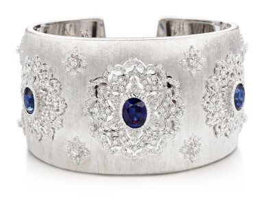 View full screen - View 1 of Lot 1602. MARIO BUCCELLATI | SAPPHIRE AND DIAMOND CUFF-BRACELET | 馬里奧 布契拉提 | 藍寶石 配 鑽石 手鐲.
