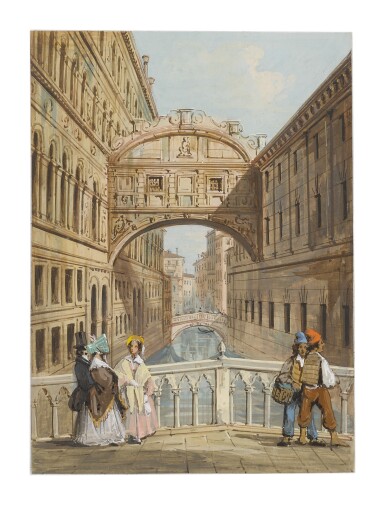 View full screen - View 1 of Lot 627. CARLO GRUBACS | A VIEW OF THE PONTE DEI SOSPIRI, VENICE.