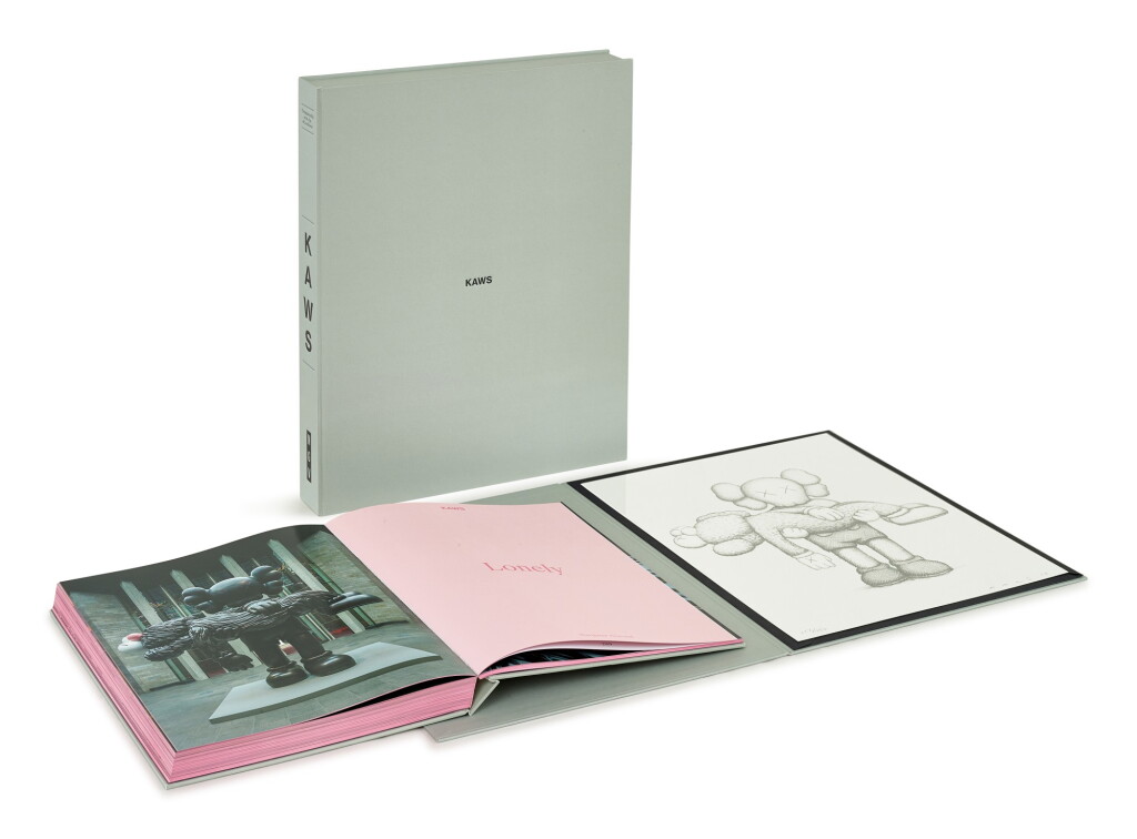 View full screen - View 1 of Lot 16. KAWS | KAWS LIMITED EDITION EXHIBITION CATALOGUE WITH SCREENPRINT KAWS限量版展覽圖錄及絲網印刷版畫.