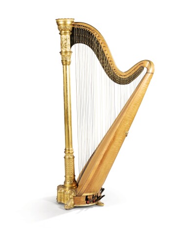 View full screen - View 1 of Lot 111. A double-action pedal maple and giltwood harp by Lyon & Healy, style 22, Chicago, circa 1915.