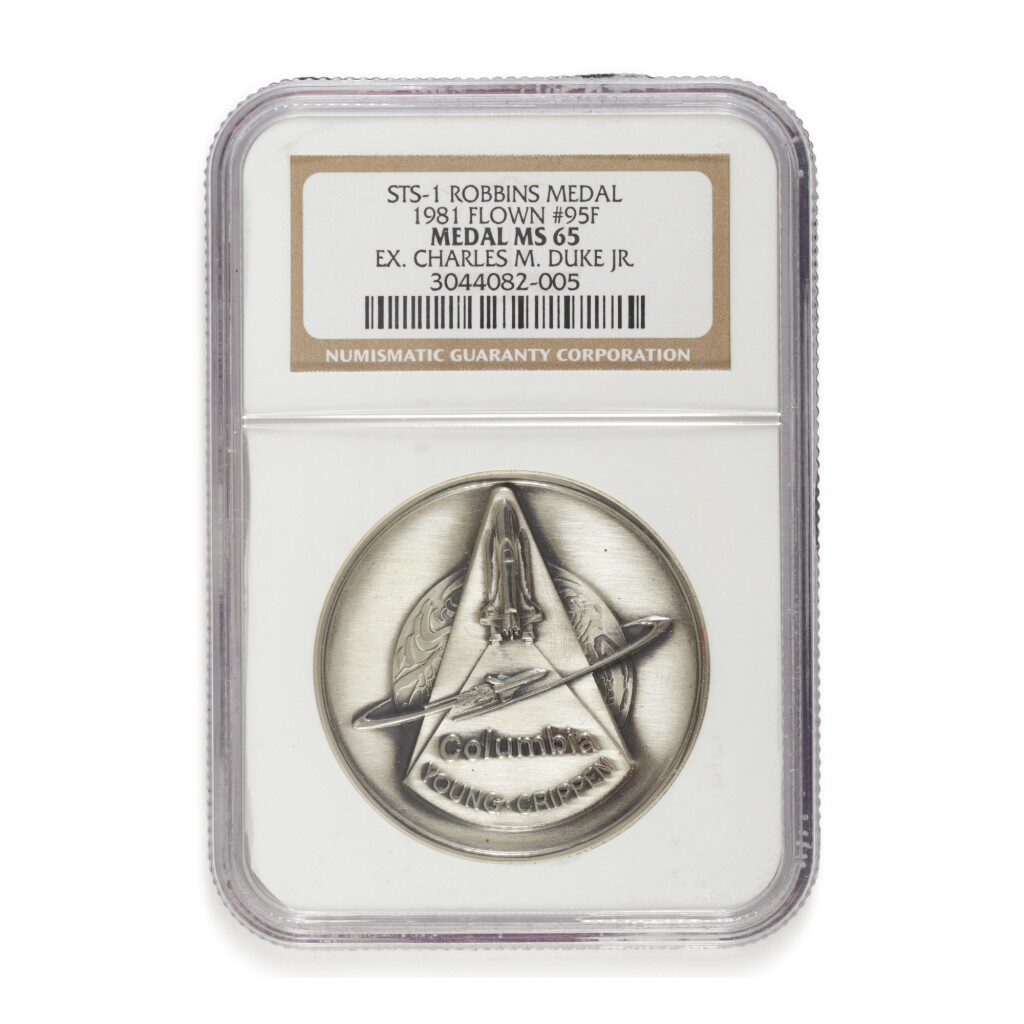 View full screen - View 1 of Lot 218. FLOWN ON THE SPACE SHUTTLE COLUMBIA (STS-1). APOLLO ASTRONAUT CHARLES DUKE'S STS-1 SILVER ROBBINS MEDALLION.