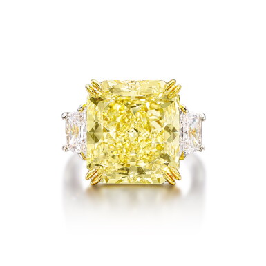 View full screen - View 1 of Lot 1916. Fancy Intense Yellow Diamond and Diamond Ring | 12.03 克拉 濃彩黃色鑽石 配 鑽石戒指.