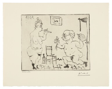 View full screen - View 1 of Lot 82. PABLO PICASSO | HISTOIRE DE SABARTÉS ET DE SA VOISINE: "VOICI QUELQUES FLEURS..." (BA. 965).