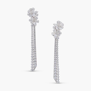 View full screen - View 1 of Lot 707. Pair of Diamond ‘Carissa’ Pendent Earrings.