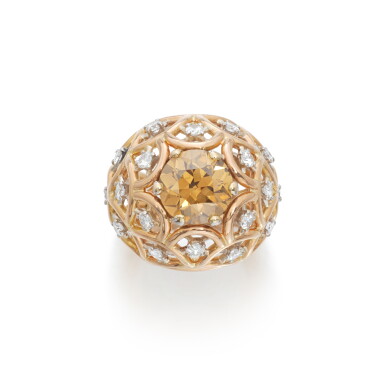 View full screen - View 1 of Lot 1120. Fancy Deep Brown-Yellow diamond ring, circa 1950.