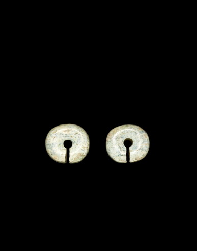 View full screen - View 1 of Lot 3740. A pair of jade slit discs, jue, Neolithic period | 新石器時代 玉玦一對.