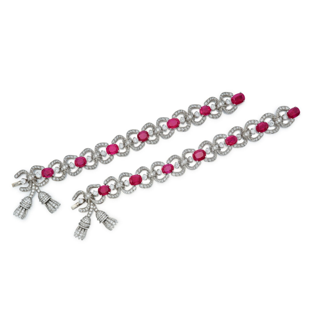View full screen - View 1 of Lot 55. Pair of Ruby and Diamond Bracelets.