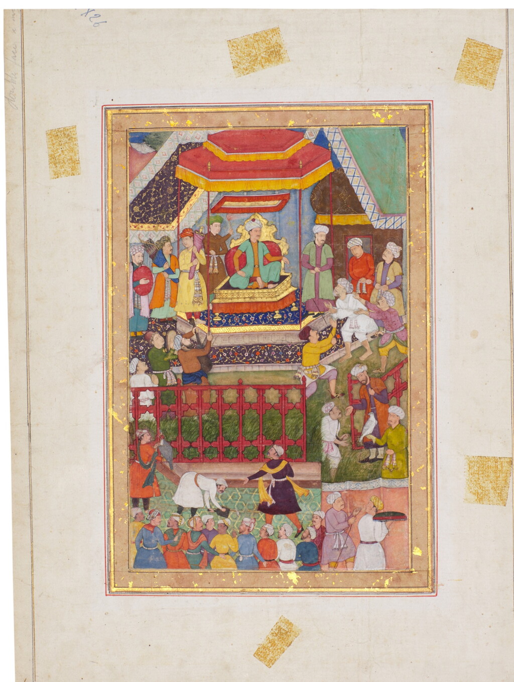 View full screen - View 1 of Lot 160. An enthroned ruler receiving a petition, India, Mughal, late 16th/early 17th century.
