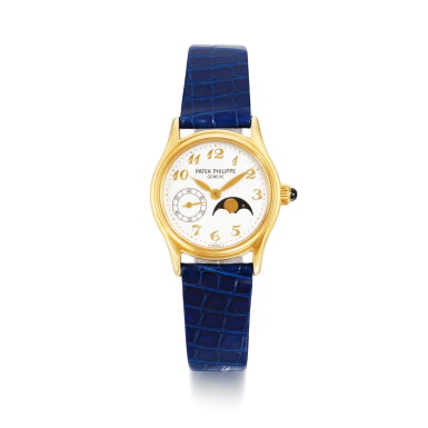 View full screen - View 1 of Lot 702. REFERENCE 4856 YELLOW GOLD WRISTWATCH WITH MOON-PHASES MADE IN 2002.