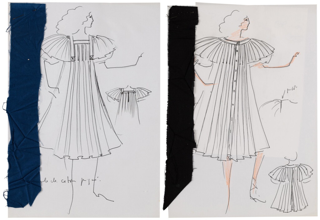 View full screen - View 1 of Lot 79. Two original sketches for fashion | Deux croquis de mode originaux.