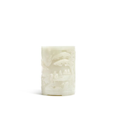 View full screen - View 1 of Lot 46. A large pale green jade 'Lanting pavilion' brushpot, 20th century .